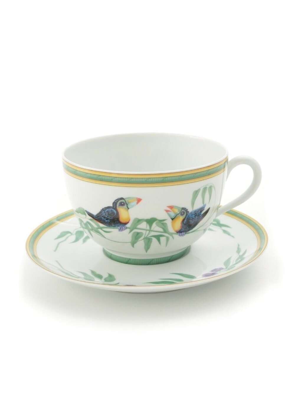 Hermes Toucans Morning Cup & Saucer Set Tableware White Green Gold
